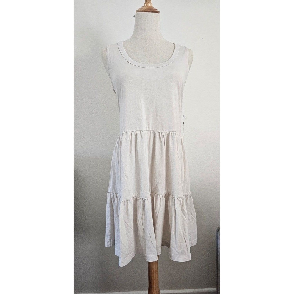 Sol Angeles Mesh Back Cotton Jersey Tier Cream Dress Small Made in USA